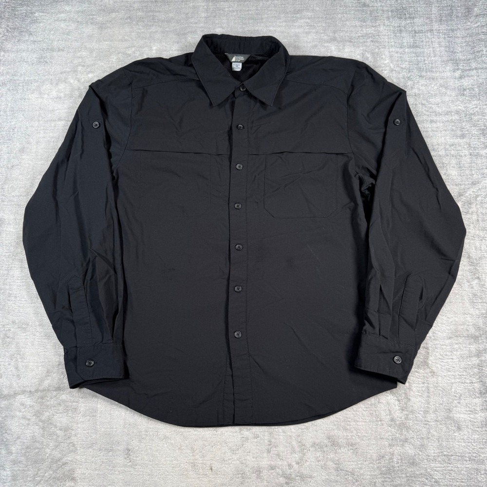 Mountain Equipment Coop Shirt Mens Medium Black Roll Tab Hiking Trail Fishing